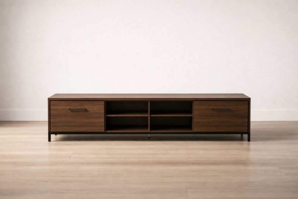 Dark Walnut Wood TV Stand Console with Cabinets
