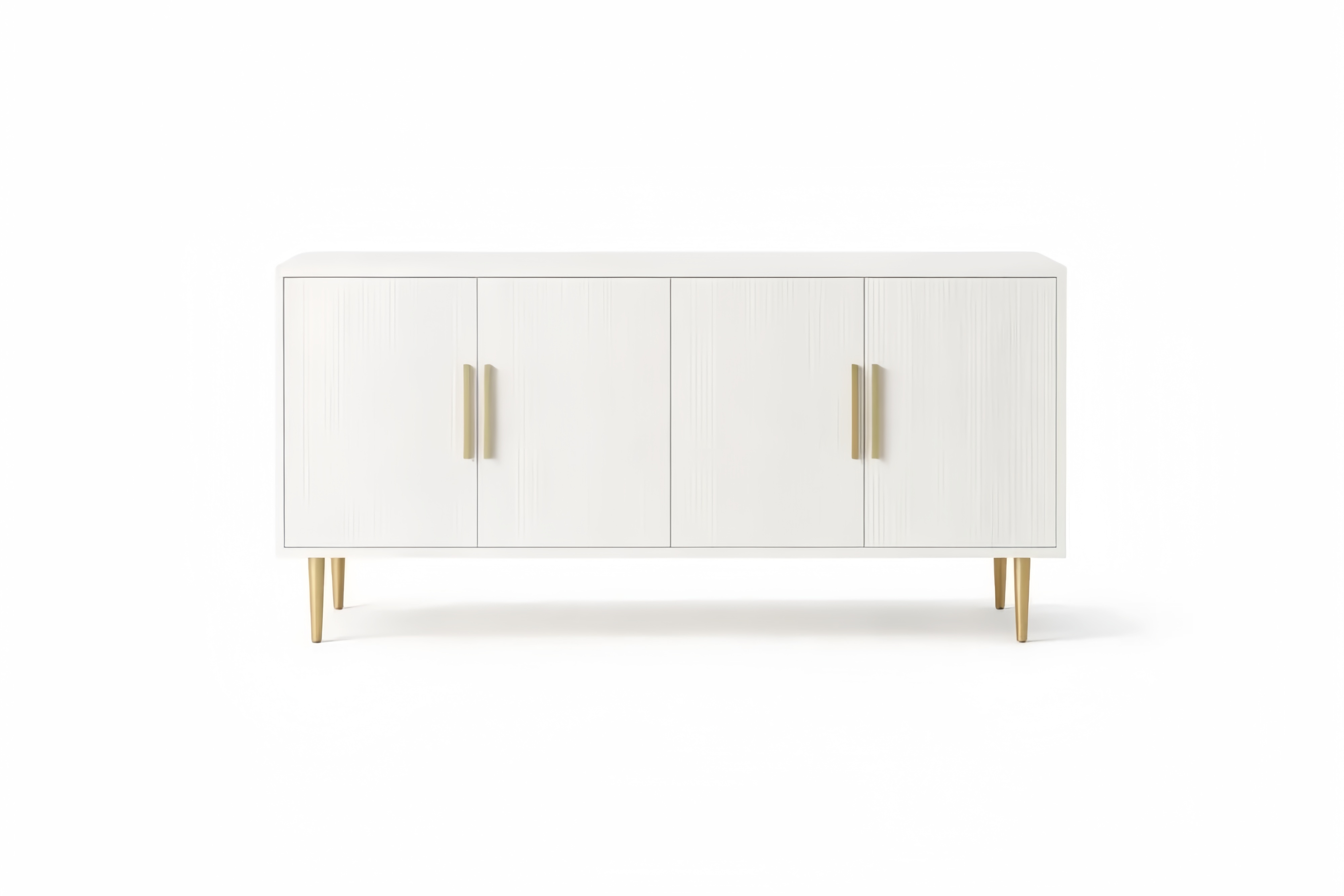 White Wood Sideboard with Brass Legs and Handles 160x40x90 cm