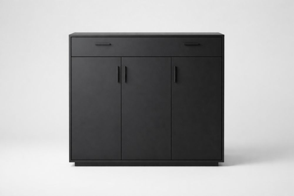 Black MDF Storage Cabinet with Drawers 116cm Height