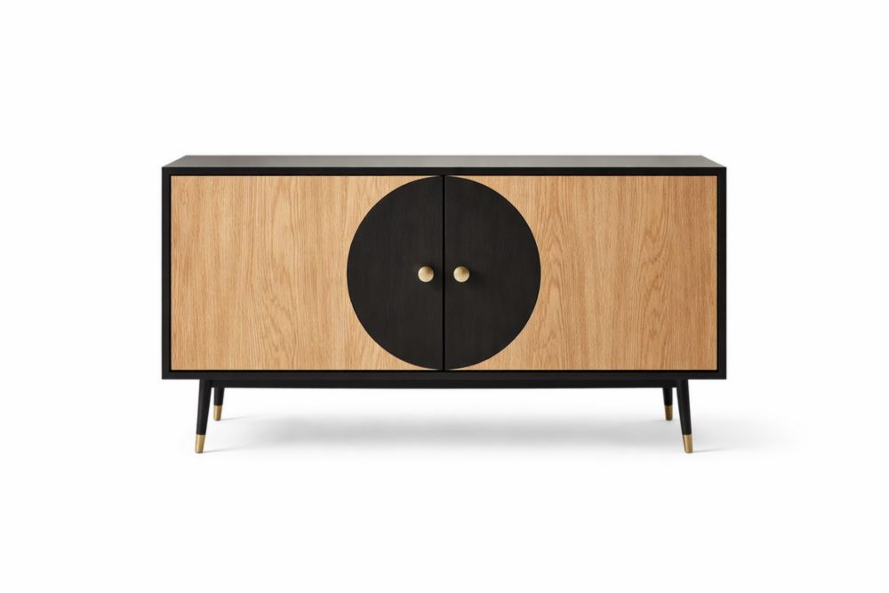 Wood and Black MDF Sideboard with Brass Accented Legs 120cm