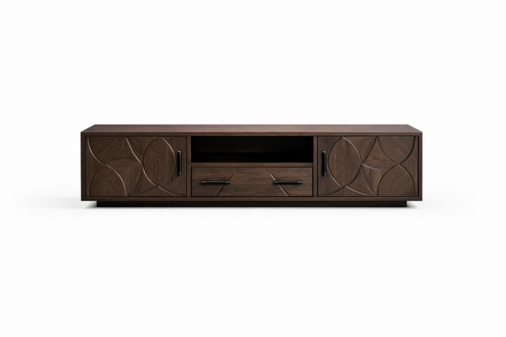 Dark Brown Wooden TV Stand with Two Doors and Drawer, 180cm x 40cm x 50cm