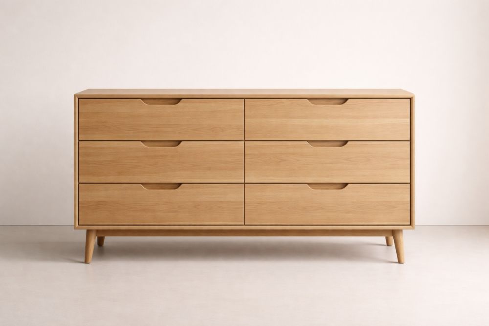 Solid Oak Wood Six-Drawer Dresser