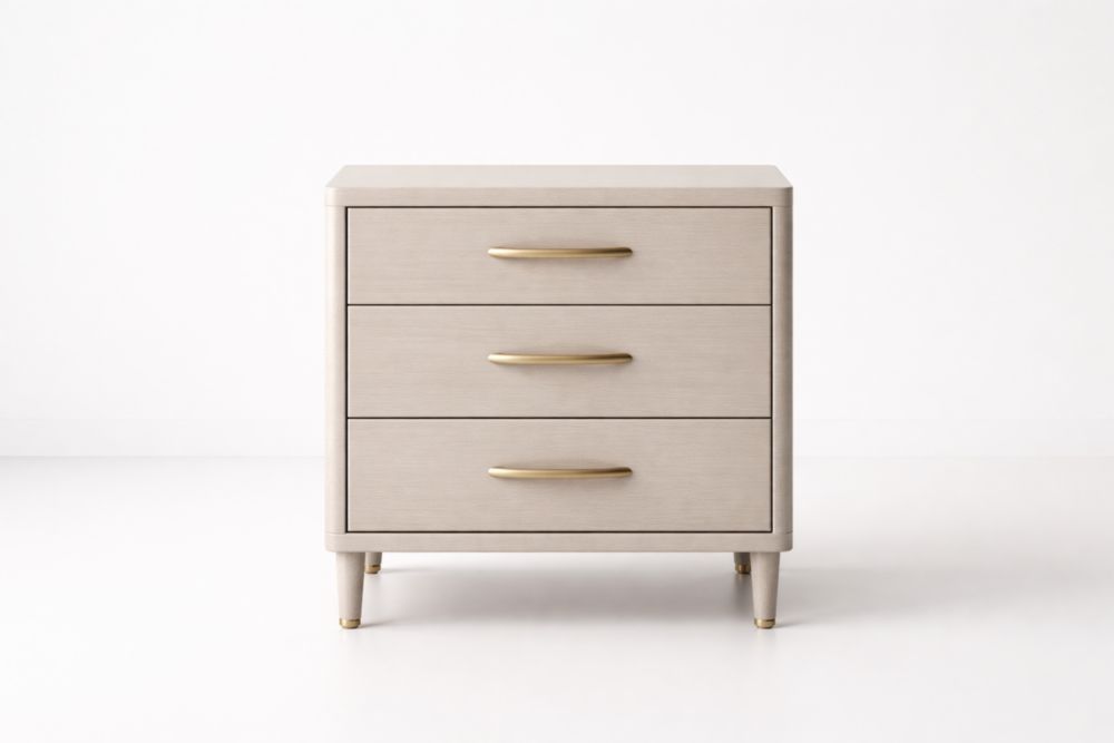 3-Drawer Wood Nightstand Beige with Gold Handles 60cm x 45cm x 70cm