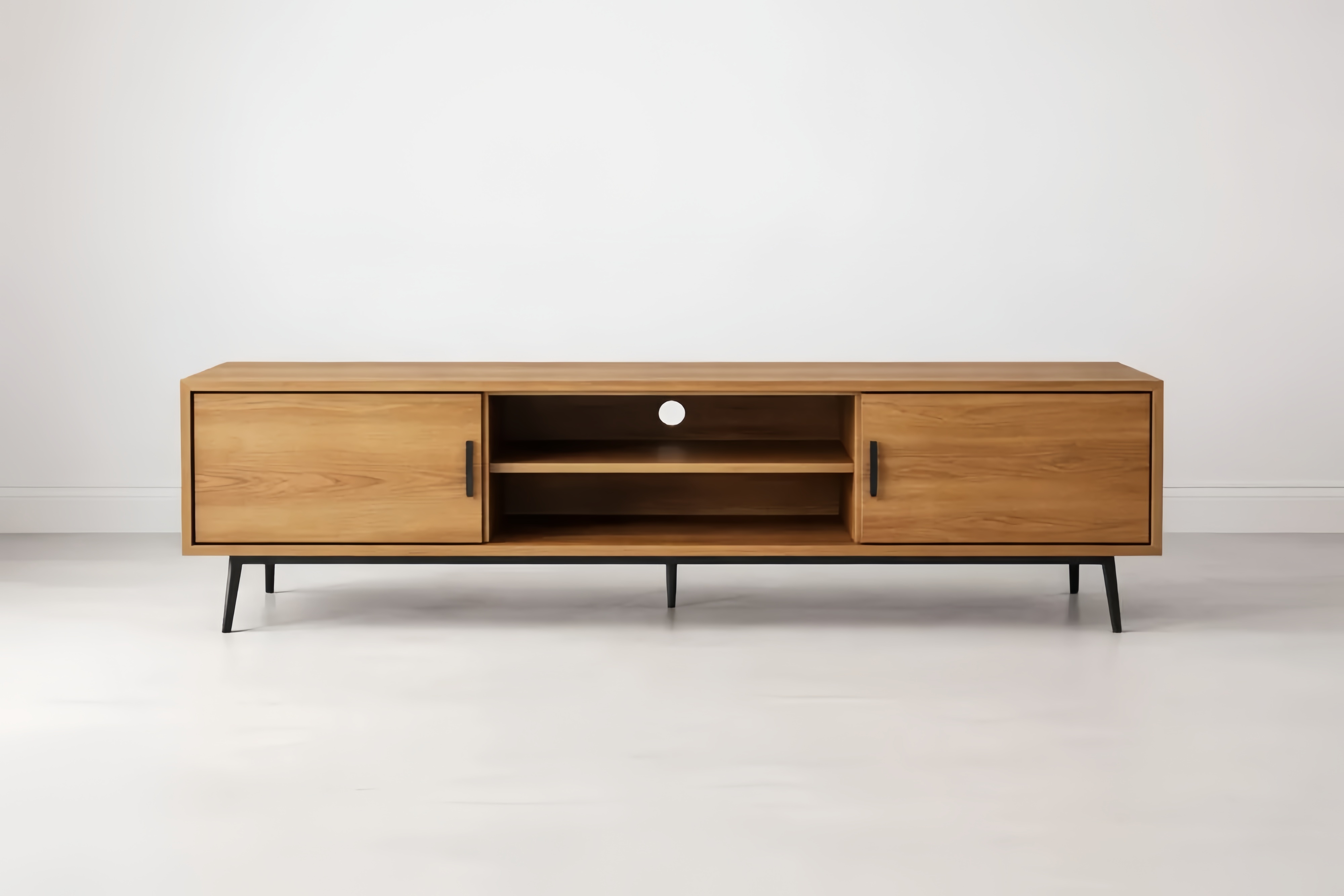 Wood TV Stand Oak Veneer with Steel Legs 180x45x50 cm