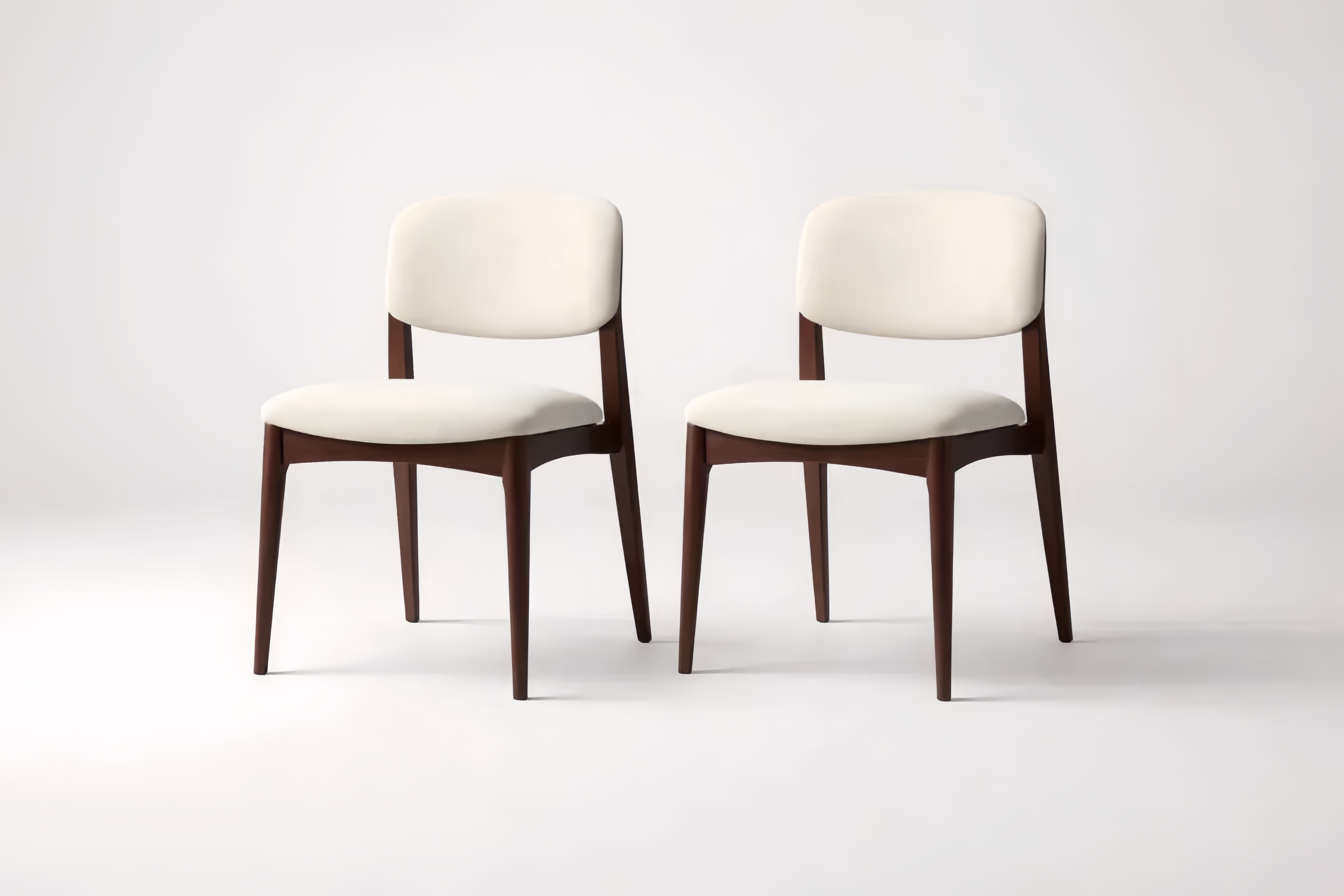 Set of Two Beige Fabric Dining Chairs with Wood Frame