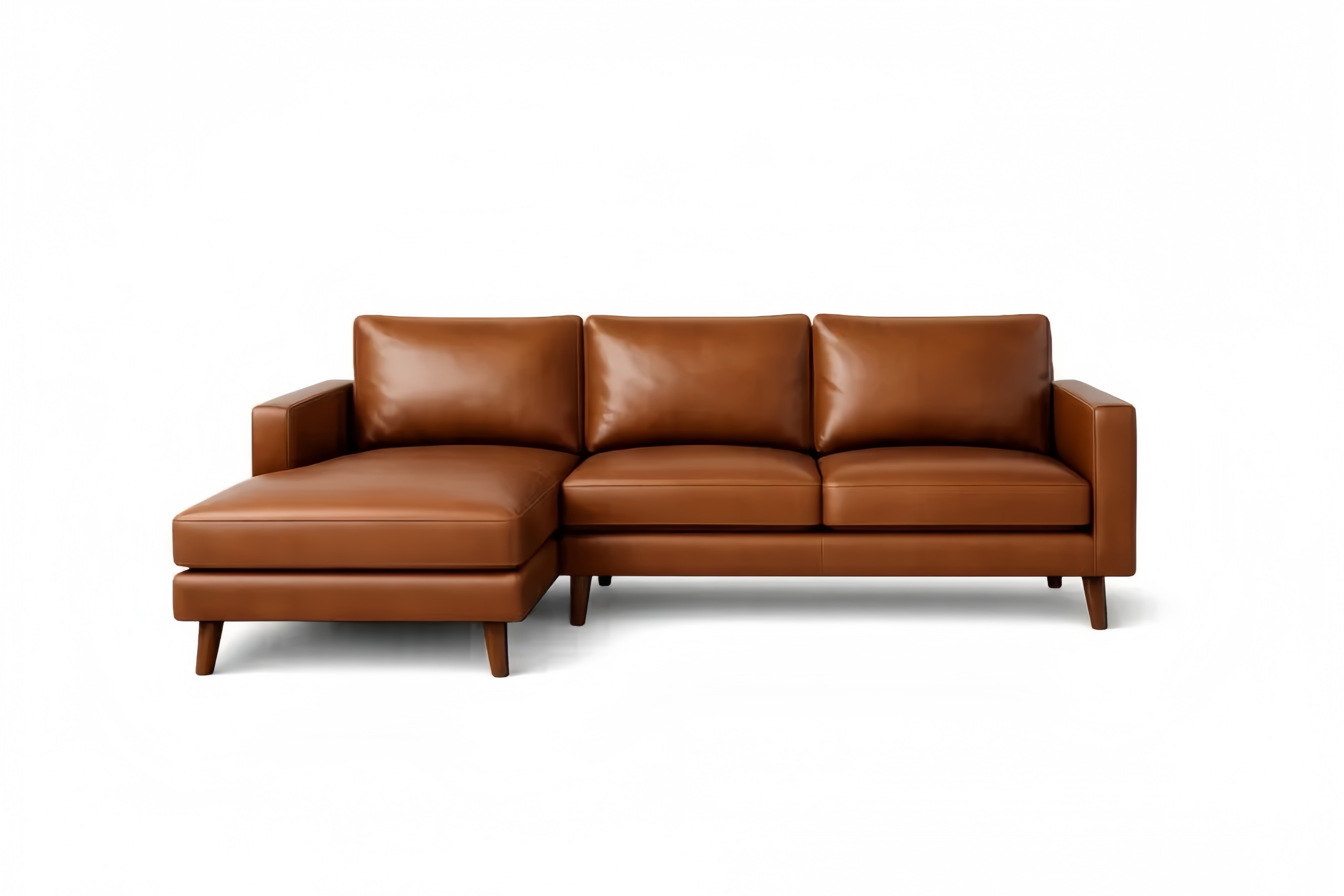 260x160x85cm Brown L-Shaped Sectional Sofa with Chaise, Polyurethane Synthetic Leather, Eucalyptus Wood Frame