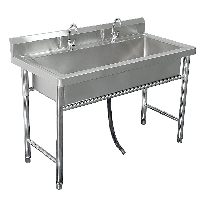 Commercial single-basin stainless steel sink for kitchen use, suitable for washing vegetables, washing dishes, and as a hand-washing basin, with an integrated thickened design