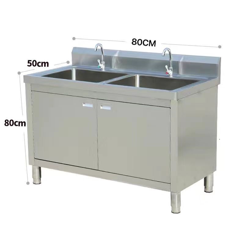 Free shipping commercial double-tank stainless steel sink cabinet with drainage, double-star vegetable washing sink, hand-washing sink, dishwashing sink, and workbench