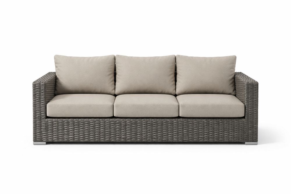 Outdoor Wicker Sofa with Beige Cushions, Length 220cm