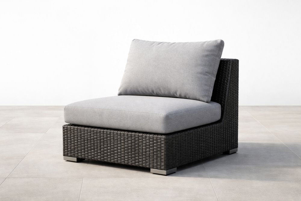 Outdoor Rattan Wicker Armless Chair with Grey Cushions