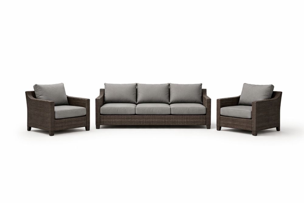 Outdoor Wicker 3-Piece Sofa Set with Gray Cushions