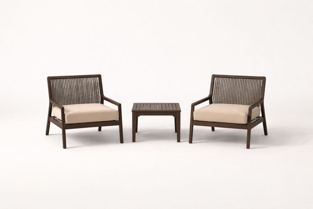 3-Piece Outdoor Patio Lounge Set with Two Woven Chairs and Coffee Table