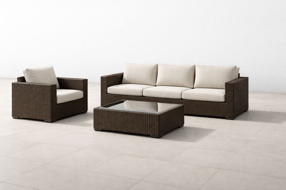 Outdoor Wicker Patio Lounge Set with Beige Cushions