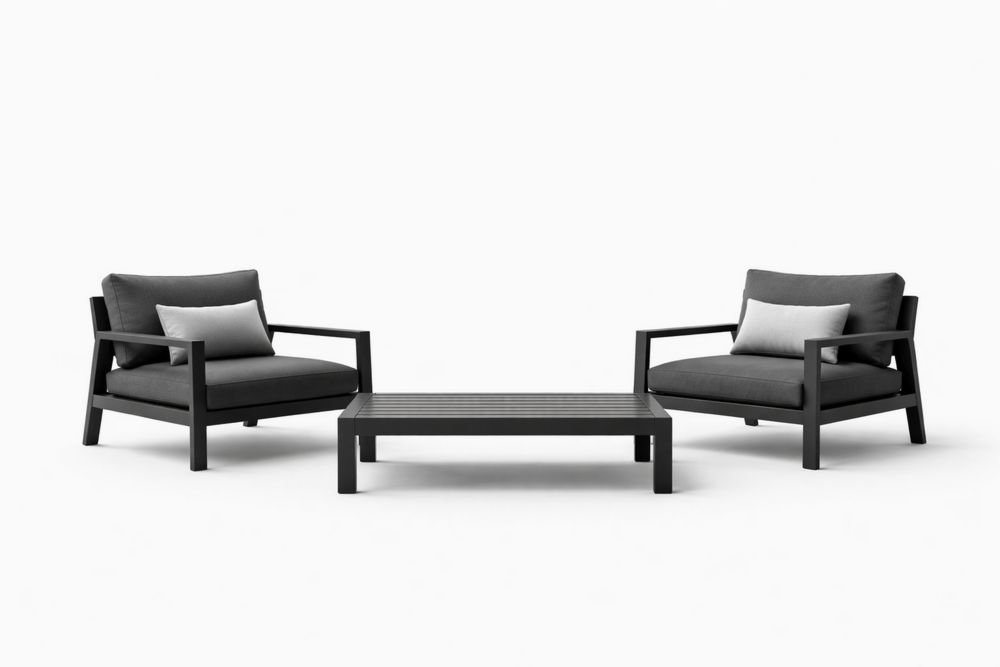 Aluminum Outdoor Lounge Set with Cushions in Black and Gray