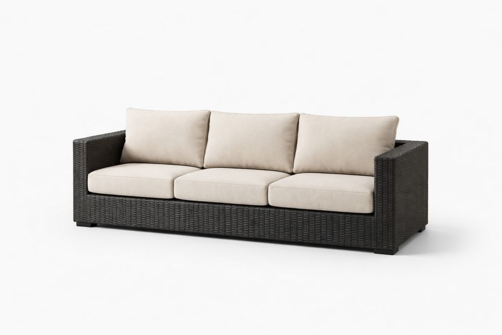 Wicker Sofa with Beige Cushions and Aluminum Frame