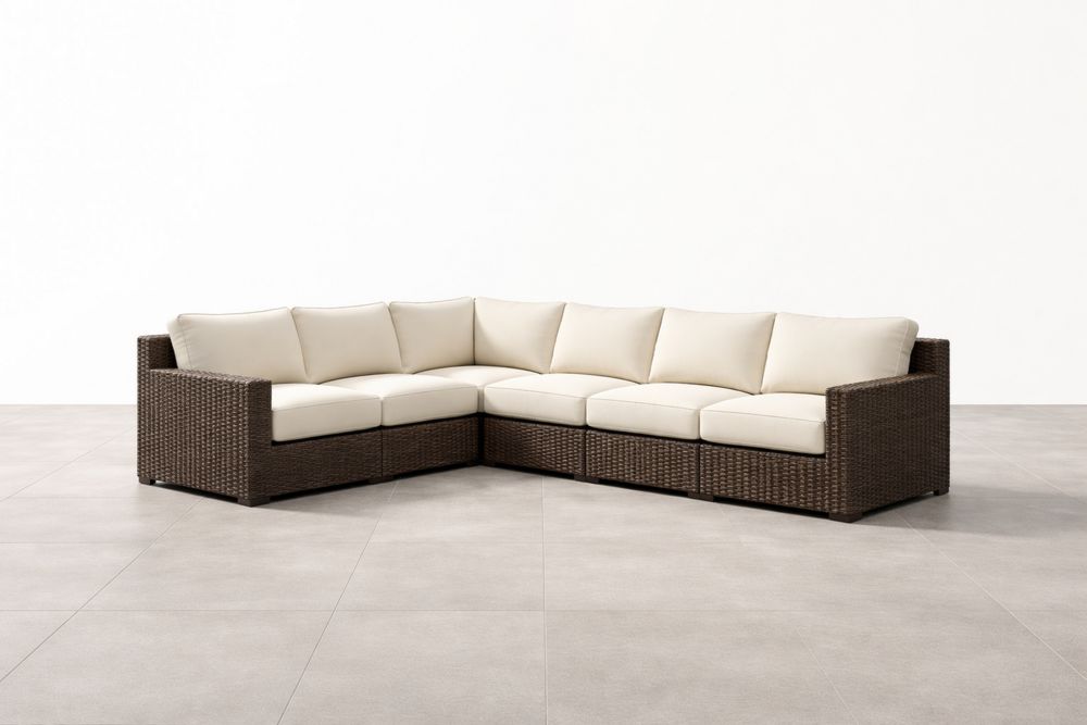 Outdoor Sectional Sofa Brown PE Rattan Beige Cushions L-Shaped