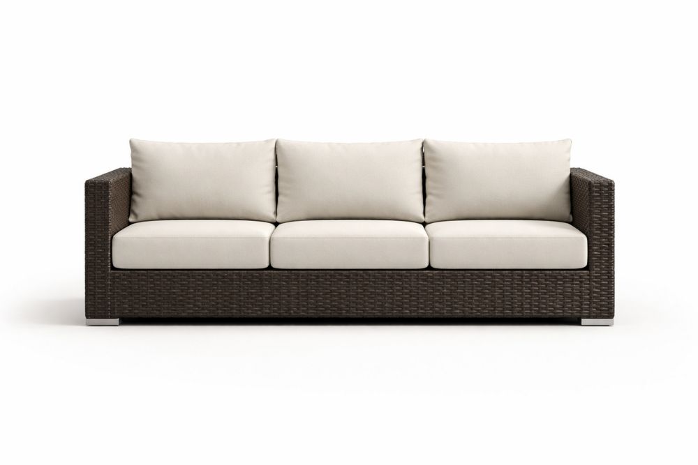 Outdoor Wicker Sofa with Beige Cushions 3-Seater