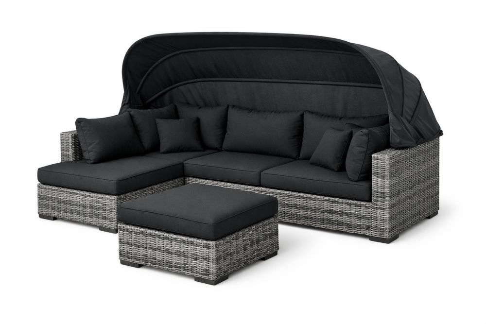 Outdoor Modular Patio Sofa Set with Canopy and Cushions Rattan Black