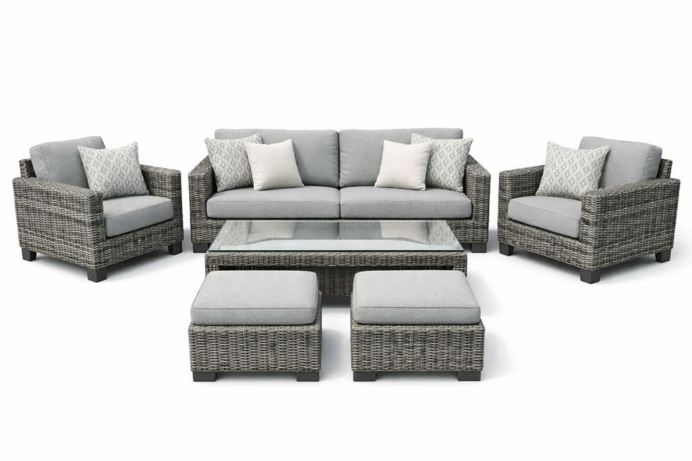 6-Piece Outdoor Sectional Sofa Set Grey Rattan and Polyester Cushions