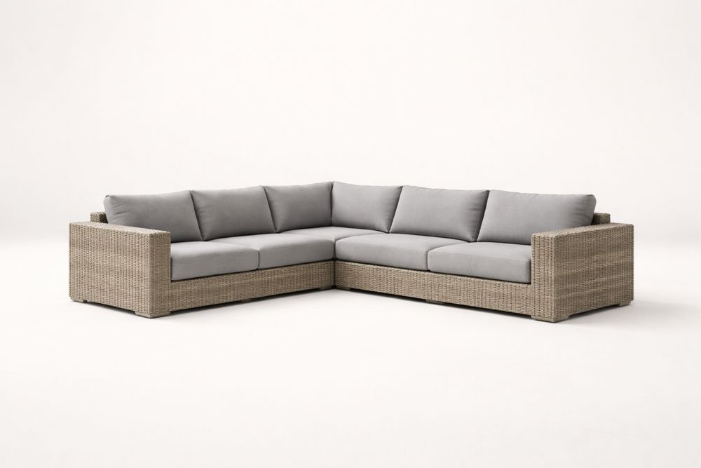 Outdoor Sectional Corner Sofa Set with Grey Cushions and PE Rattan Frame