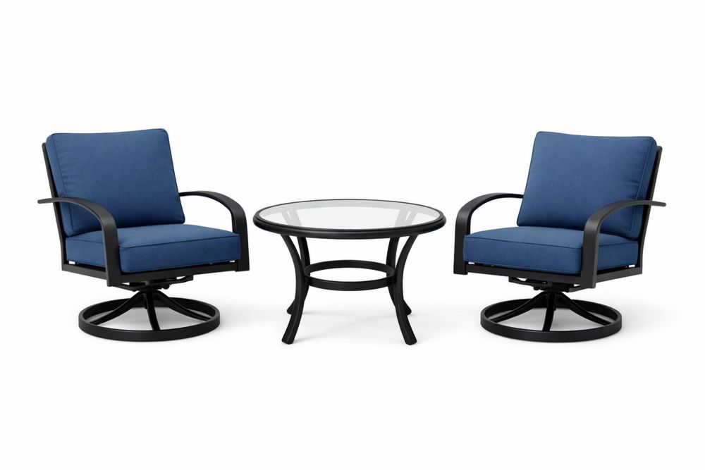 Outdoor Patio Bistro Set with Aluminum Frame and Blue Cushions