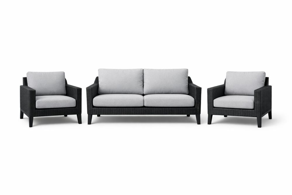 3 Piece Black PE Wicker Outdoor Sofa Set with Cushions
