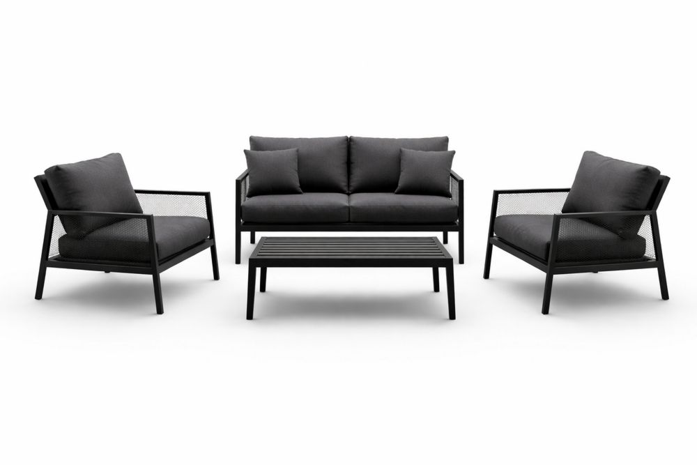 Outdoor Dark Grey Aluminum Patio Lounge Set with Cushioned Seating and Coffee Table