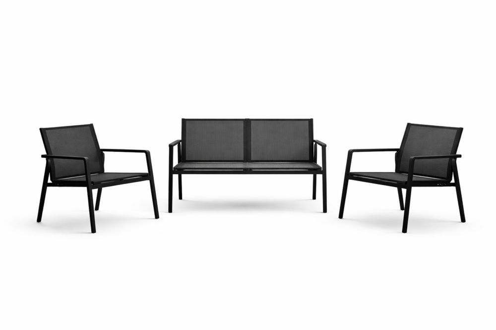 Outdoor Black Aluminum Frame 3-Piece Lounge Set