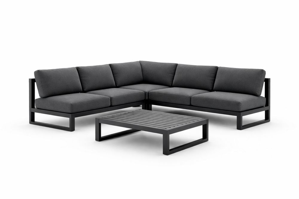Outdoor Corner Sofa Set with Dark Gray Aluminum Frame and Polyester Cushions