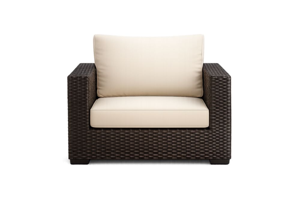 Outdoor Patio Armchair Wicker Rattan Beige Cushions Length 97cm