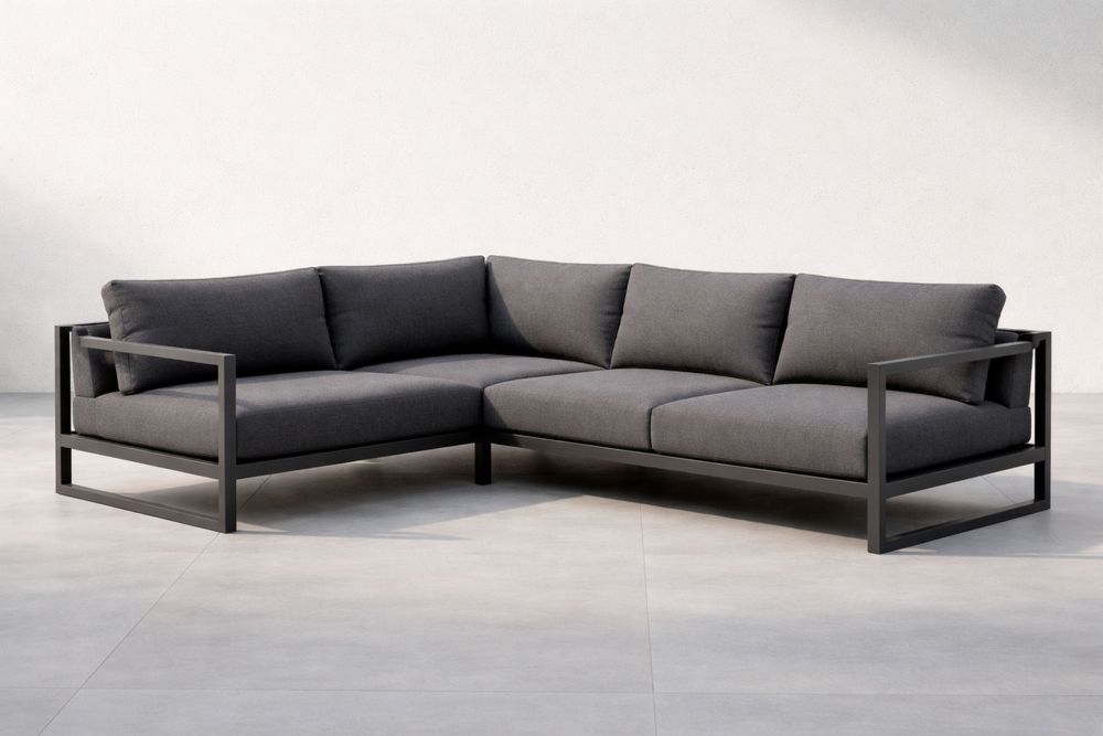 Gray Steel Frame Outdoor Sectional Sofa with Polyester Cushions