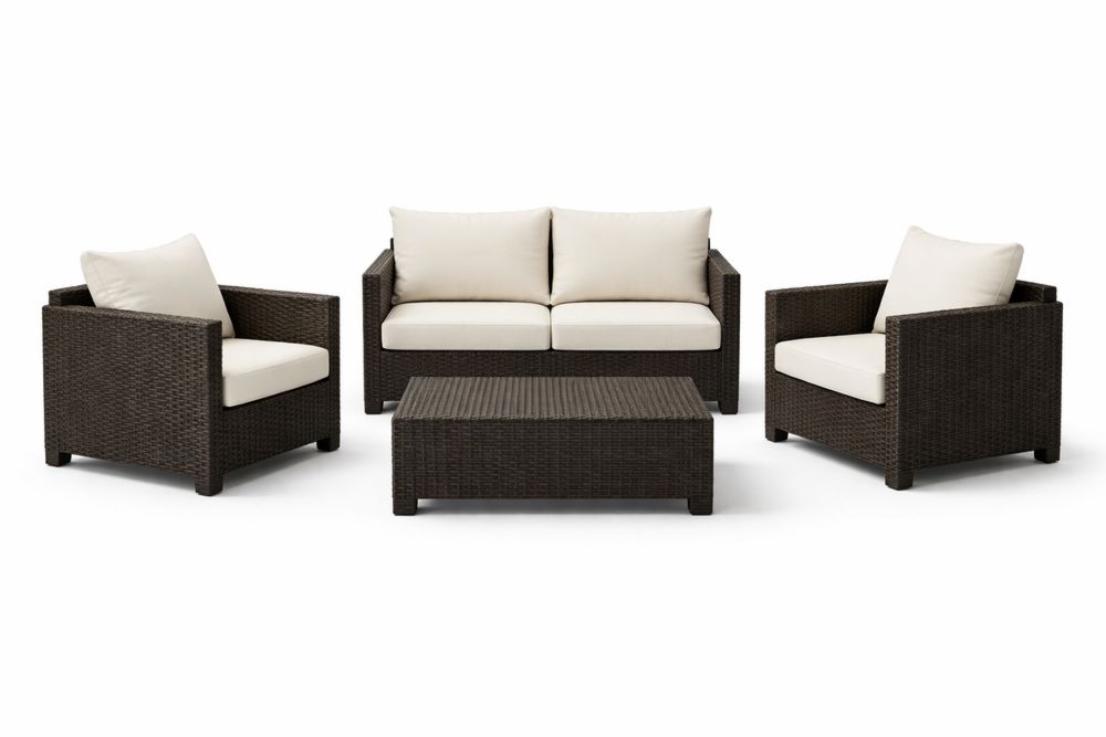 Outdoor Wicker Patio Furniture Set with Cushions Beige/Brown Sofa Armchairs Coffee Table