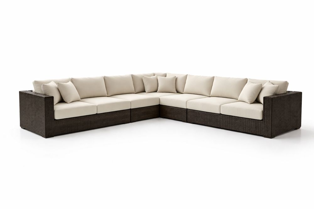 Outdoor Wicker Corner Sectional Sofa Set with Cream Cushions