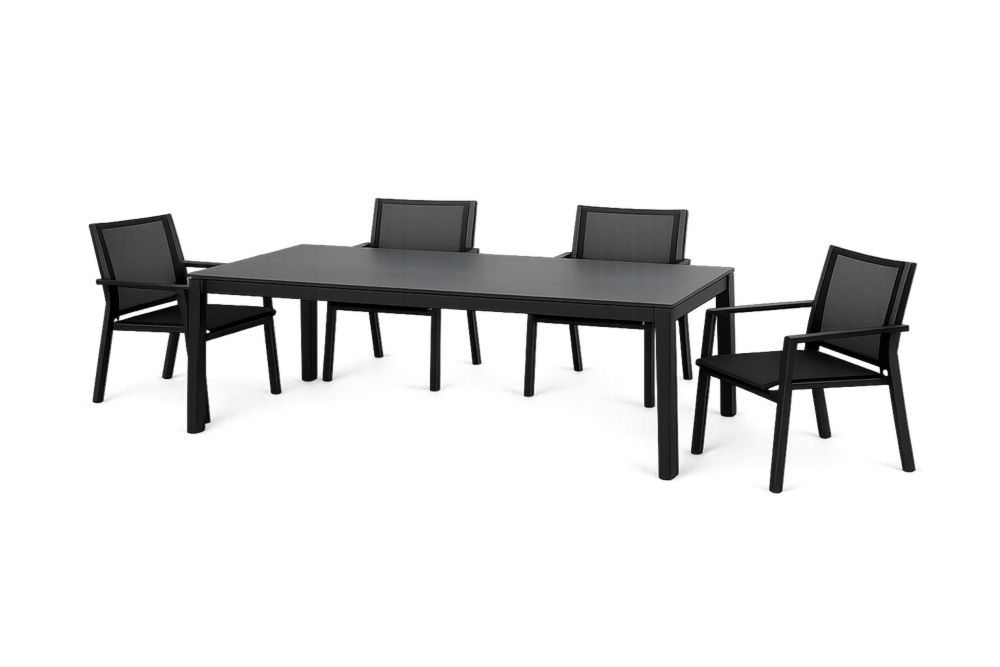 Outdoor Dining Table Set with Four Chairs Aluminum Textilene Mesh Black