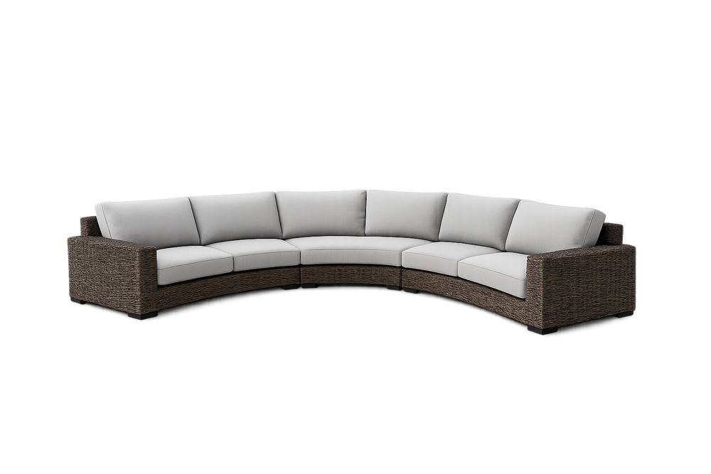 Curved Outdoor Sectional Sofa Wicker Frame with Grey Cushions