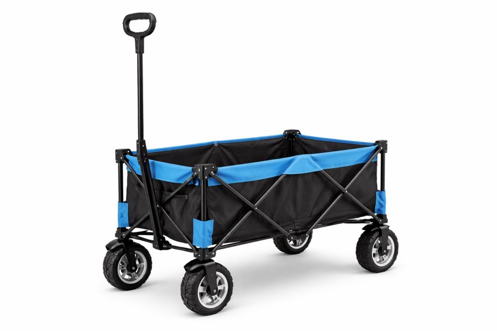 Folding Outdoor Utility Cart with Steel Frame and 360-Degree Wheels, Black/Blue