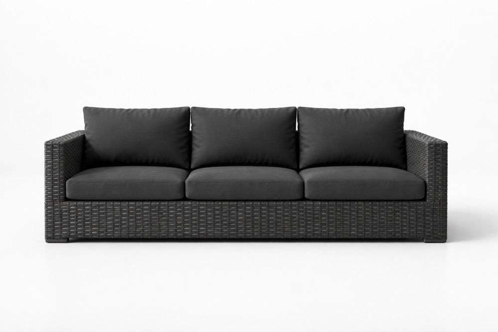 Wicker Outdoor Sofa with Dark Gray Cushions