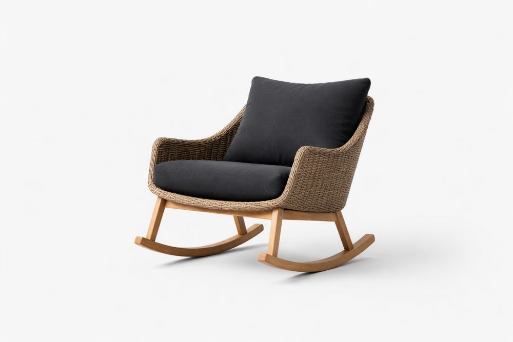 Outdoor Rattan Rocking Chair with Cushions Brown Polyethylene and Teak Frame