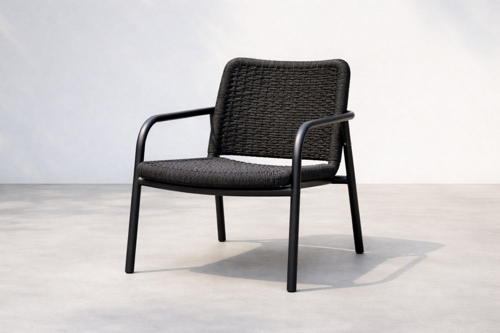 Black Woven Outdoor Lounge Chair with Aluminum Frame