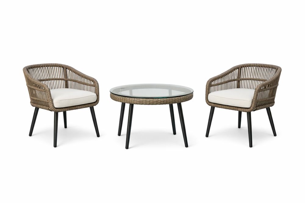 3-Piece Outdoor Bistro Set with Wicker Chairs and Glass Top Table