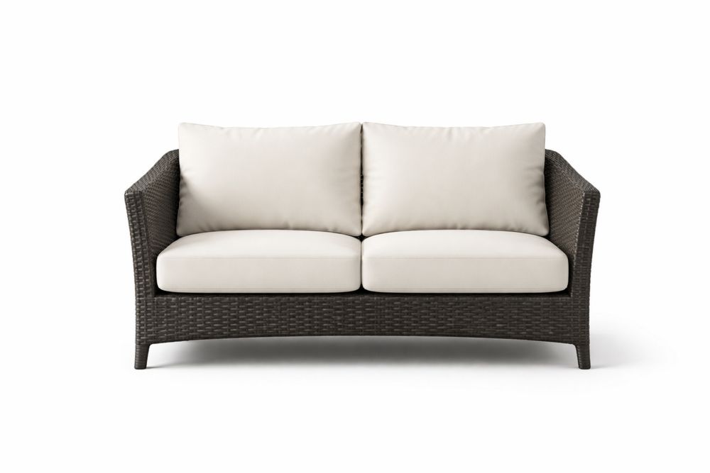 Outdoor Wicker Loveseat with Cushions Beige PE Rattan