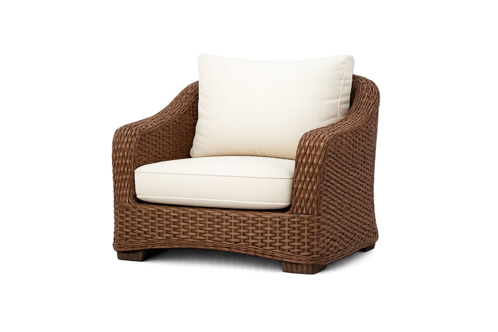 Patio Wicker Armchair with Cushions, Brown PE Rattan and Beige Fabric 85cm x 90cm x 80cm(W × D × H)