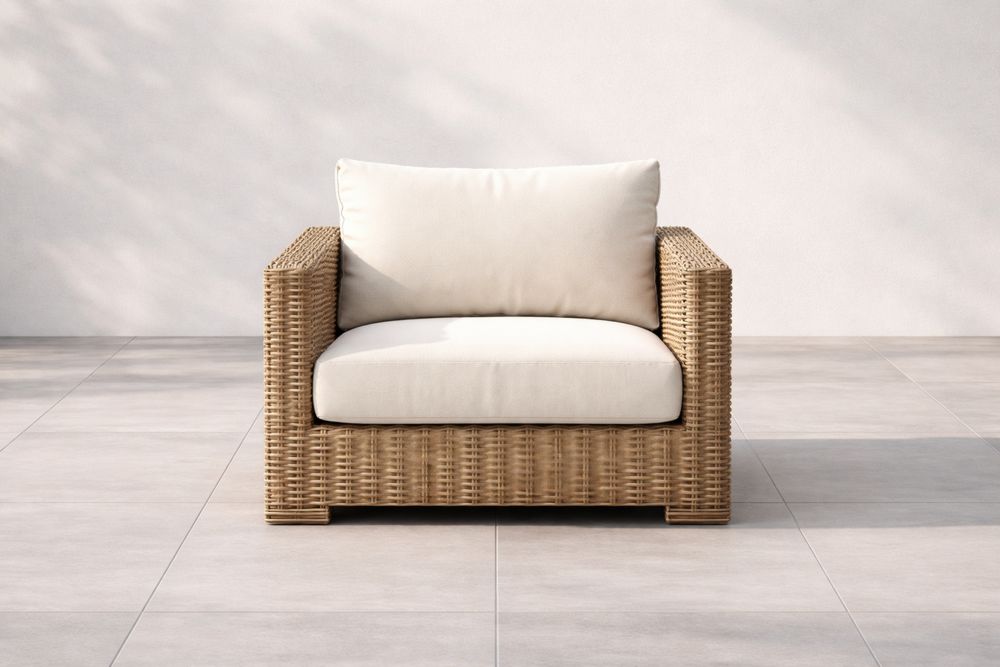 Patio Rattan Armchair with Polyester Beige Cushion