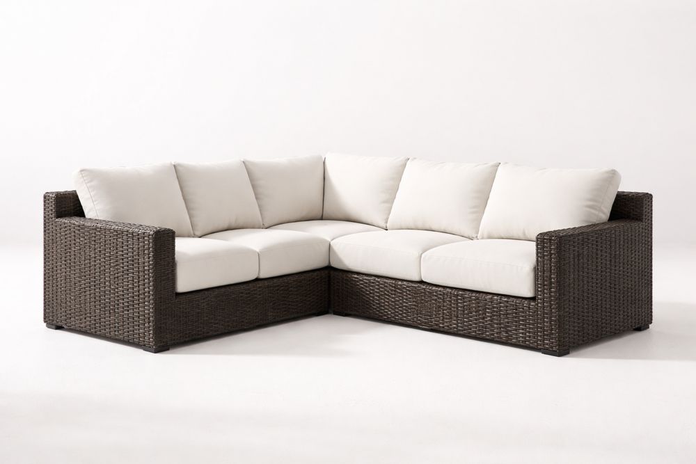 Outdoor Wicker Sectional Sofa with Beige Cushions, L-Shaped