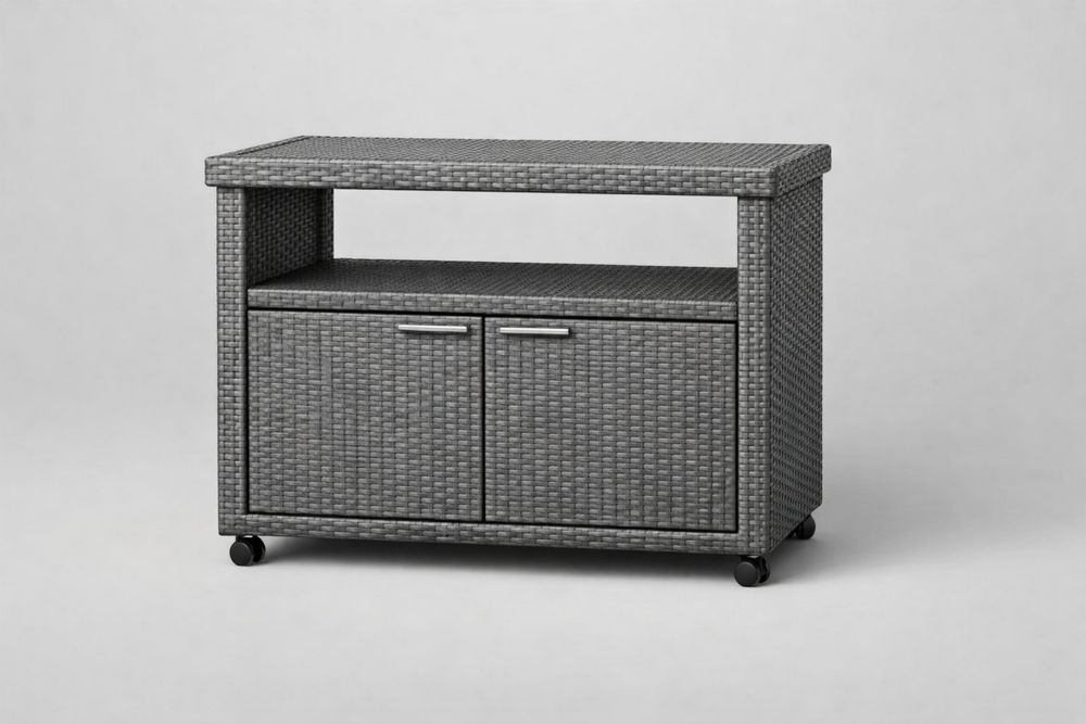 Gray Woven Rattan Outdoor Bar Cart with Wheels