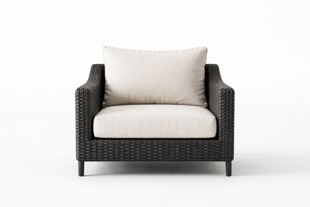 Patio Black Wicker Armchair with Beige Cushions