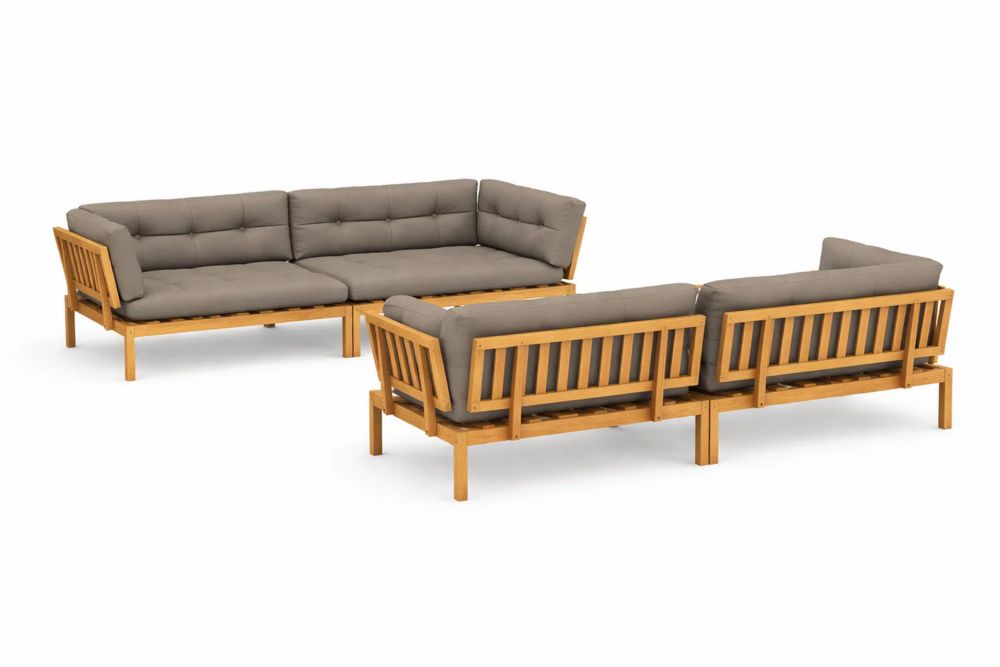 Outdoor Corner Sofa Set Solid Acacia Wood with Gray Cushions
