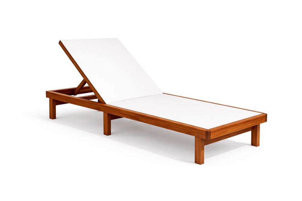 Teak Wood Outdoor Sun Lounger with White Polyester Cushion