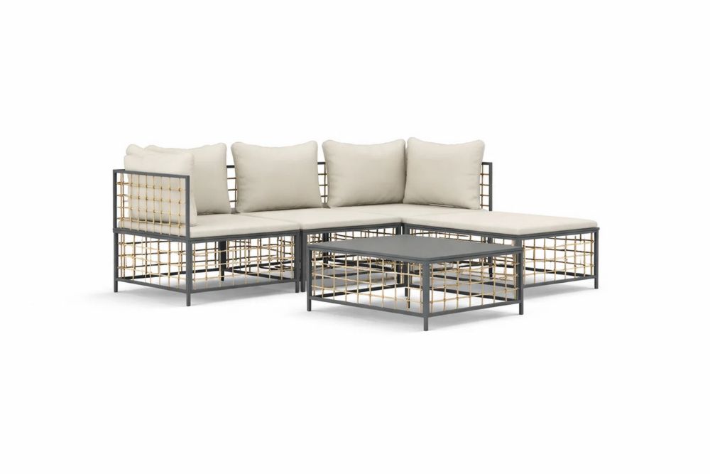 steel Frame Outdoor Sectional Sofa Set with Beige Cushions