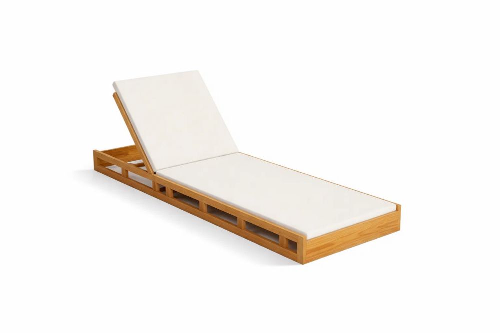 Wooden Outdoor Adjustable Chaise Lounge Chair with White Cushions